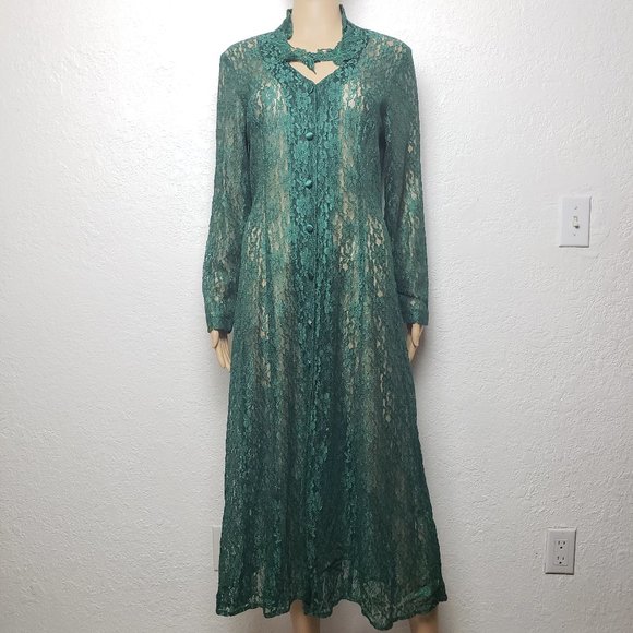 Marnie West Dresses & Skirts - Vintage Marnie West Long Sleeve Lace Maxi Dress Jacket Duster with Lace-Up Back
